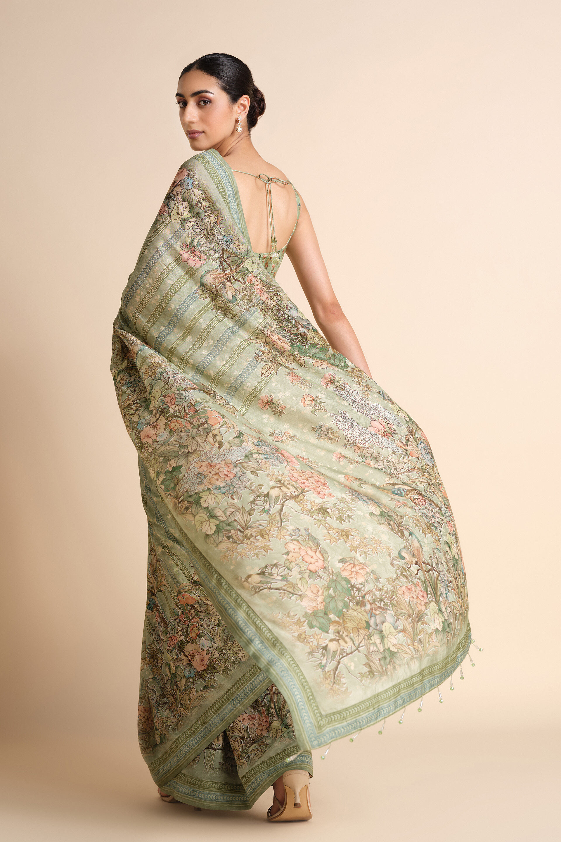 Avonlea Printed Saree - Sage, Sage, image 5